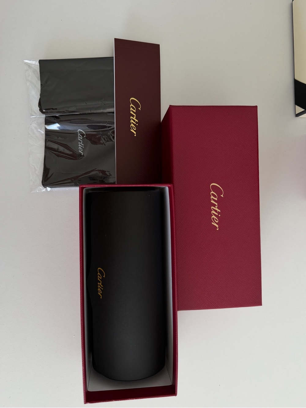 Cartier Black and Burgundy Sunglasses Case Set